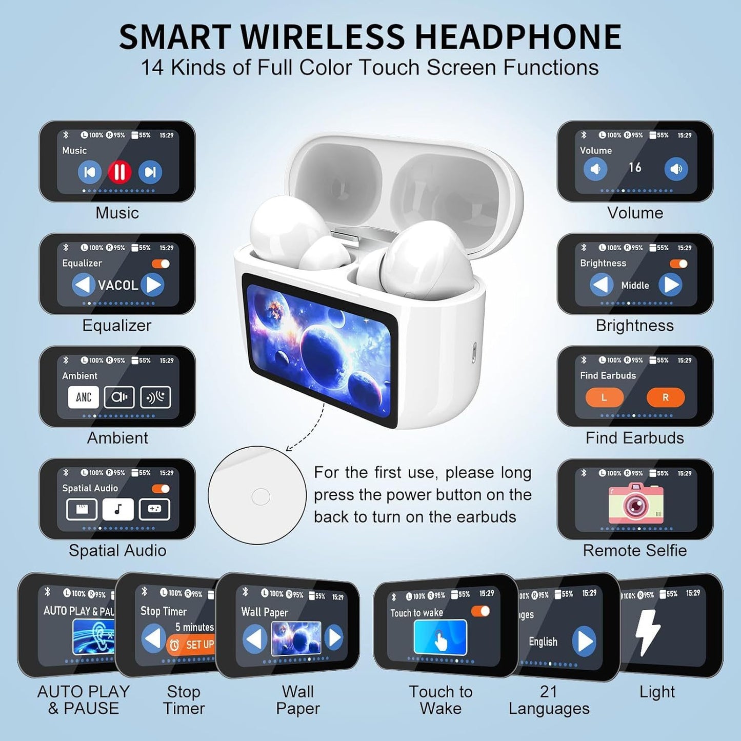 Auricolari Wireless Bluetooth 5.4 con Touch e Cancellazione Rumore